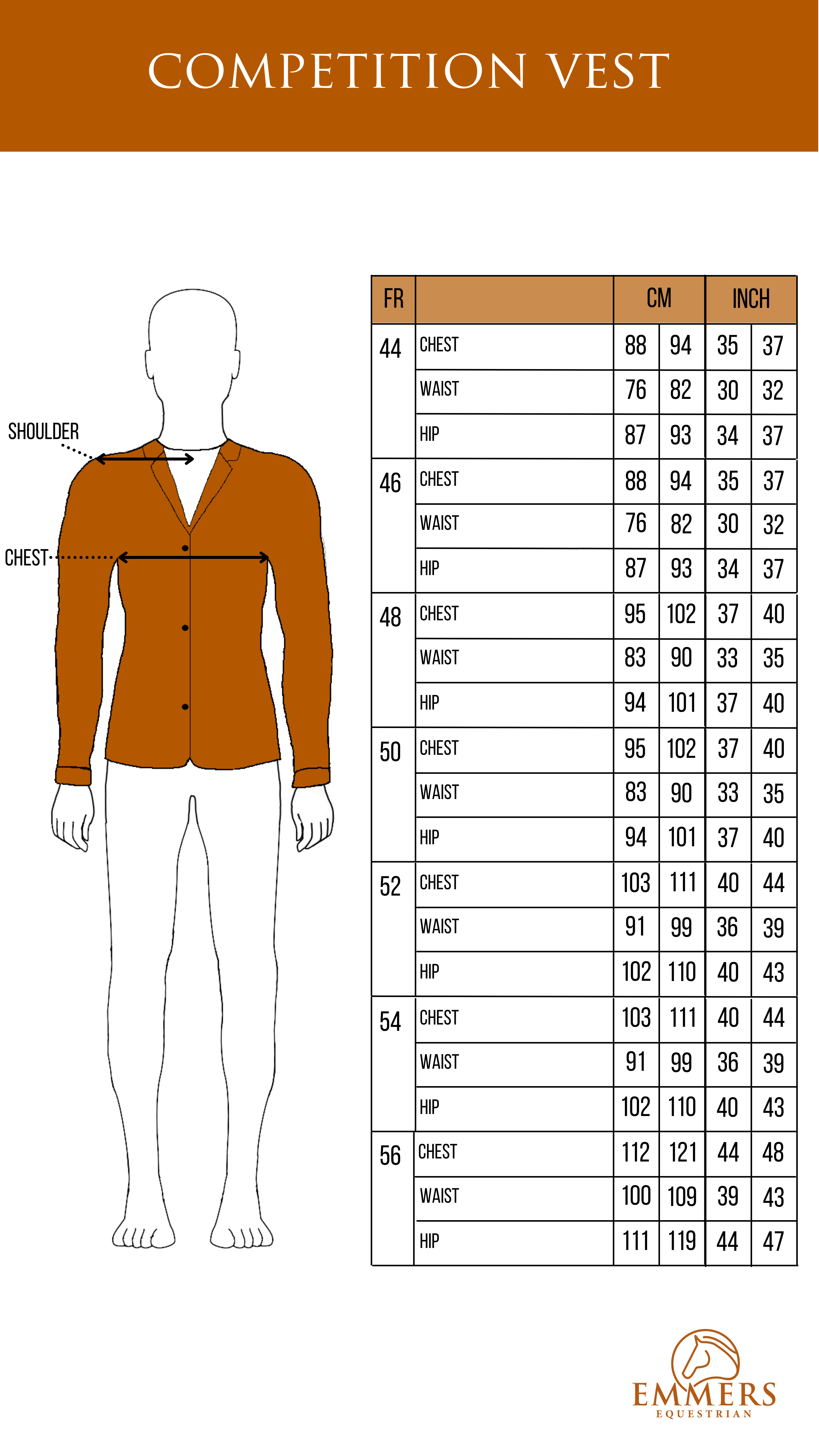 Size chart Samshield Emmers Equestrian